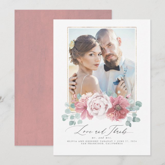 Dusty Pink Floral Wedding Thank You Invitation (Front/Back)