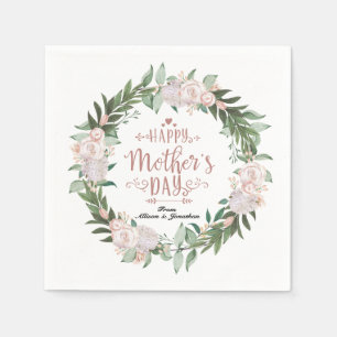 Dusty Pink Floral Wreath Happy Mothers Day Napkin