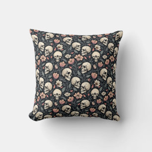 Dusty Pink Flowers and Skulls Cushion