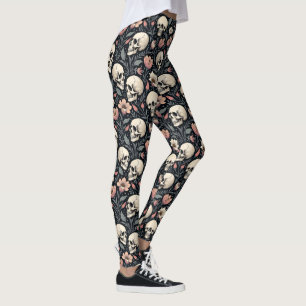 Dusty Pink Flowers and Skulls Leggings