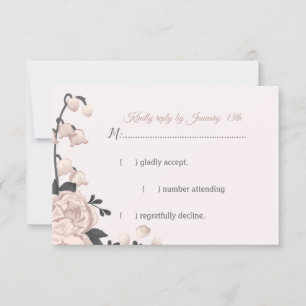 dusty pink flowers, buds & petals RSVP card