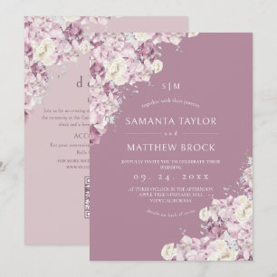 Dusty Pink Flowers ⎮Elegant All in One Wedding Invitation
