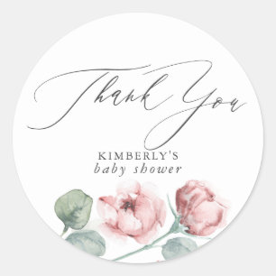 Dusty Pink Flowers Elegant Party Shower Thank You Classic Round Sticker