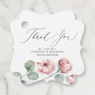 Dusty Pink Flowers Elegant Wedding Thank You Favour Tags