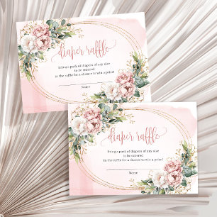 Dusty Pink Flowers Eucalyptus Baby Girl Raffle Car Enclosure Card