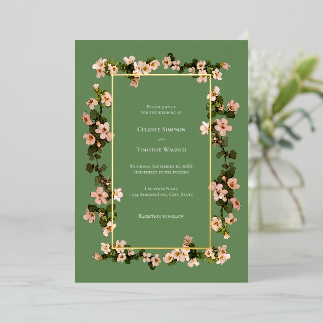 Dusty Pink Flowers - Sage - Foil Frame Wedding (Standing Front)