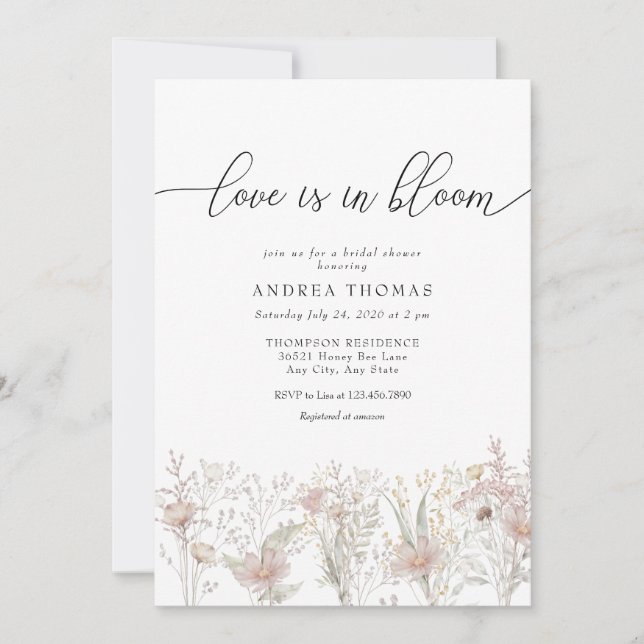 Dusty Pink Flowers | Watercolor  Bridal Shower Invitation (Front)