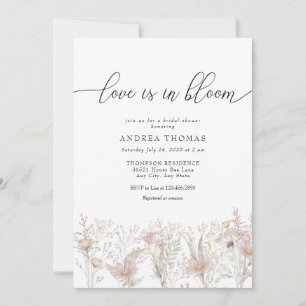 Dusty Pink Flowers   Watercolor  Bridal Shower Invitation
