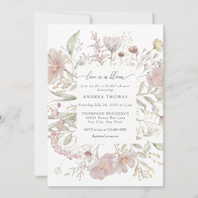 Dusty Pink Flowers | Watercolor  Bridal Shower Invitation (Front)