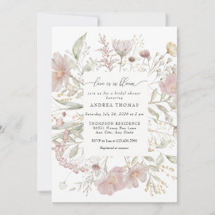 Dusty Pink Flowers   Watercolor  Bridal Shower Invitation