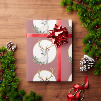 Dusty Pink Folk Art Deer Wrapping Paper