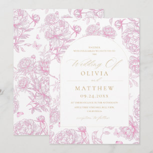 Dusty Pink French Toile Peony Wedding Invitation