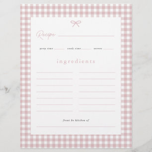 Dusty Pink Gingham Baby Shower Recipe Card