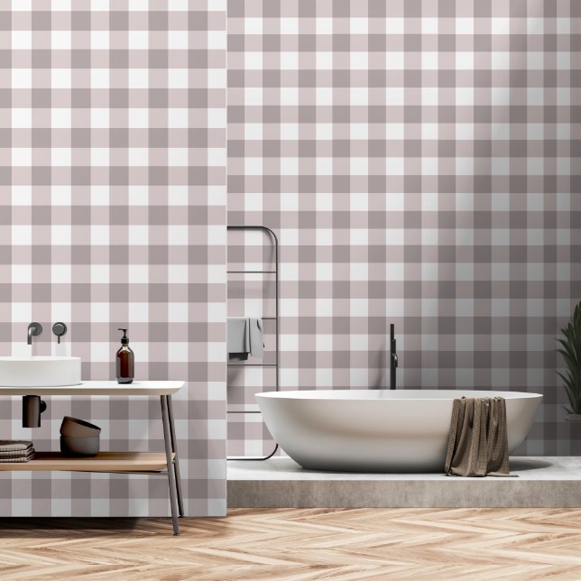 Dusty Pink Gingham Pattern Wallpaper (Bathroom)