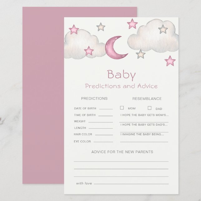 Dusty Pink Girl Baby Shower Predictions & Advice (Front/Back)