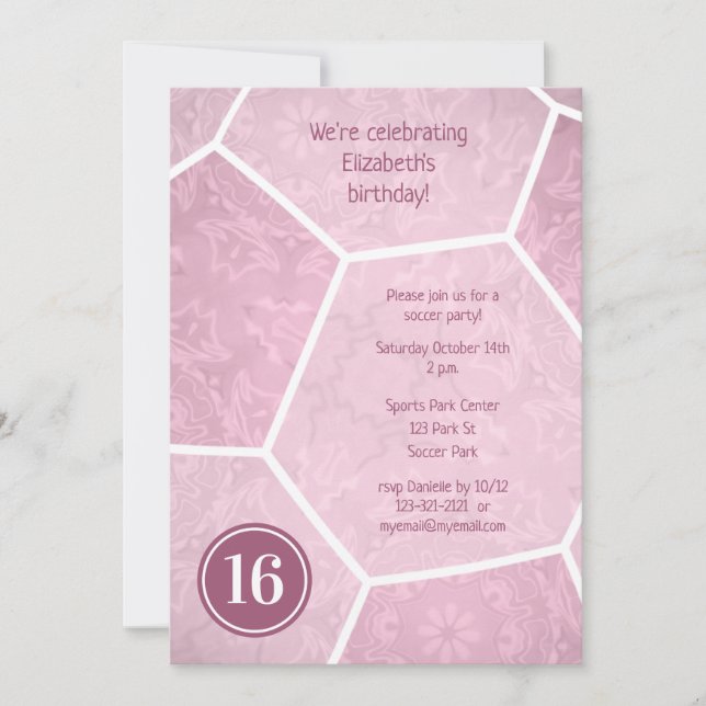 dusty pink girly soccer birthday party invitation (Front)