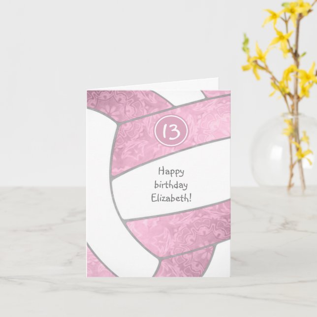 dusty pink girly volleyball birthday any occasion card (Yellow Flower)
