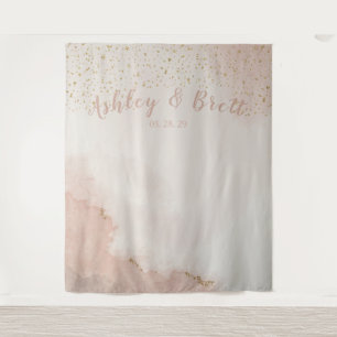 Dusty Pink Glitter Gold Wedding Photo Backdrop Tapestry