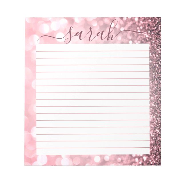 Dusty Pink Glitter Lined Personalised Notepad (Front)