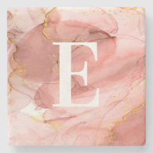 Dusty Pink Gold Agate Alcohol Ink Monogrammed  Key