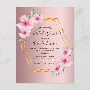 Dusty pink gold bridal shower invitation postcard