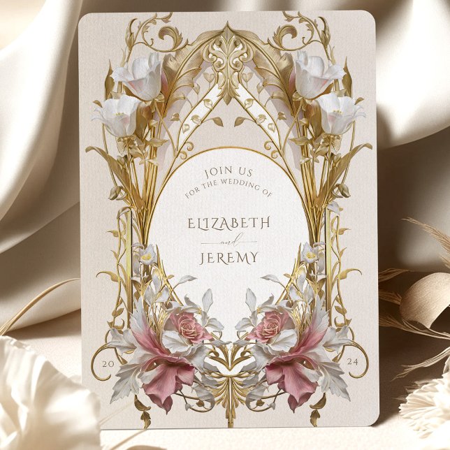Dusty Pink & Gold Floral Wedding Invitation (Creator Uploaded)