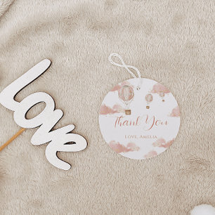 Dusty Pink Gold Hot Air Balloon First Birthday Favour Tags