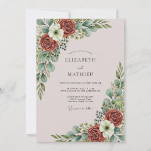 Dusty Pink Graceful Botanical Wedding Invitation