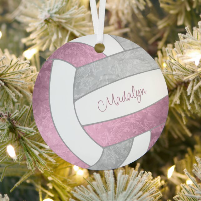 dusty pink gray keepsake volleyball metal tree decoration (Insitu)
