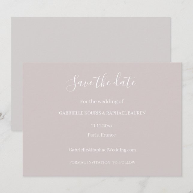 Dusty Pink Grey and White Save The Date Wedding Invitation (Front/Back)
