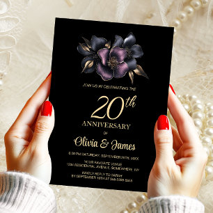 Dusty Pink Grey Floral 20th Wedding Anniversary Invitation