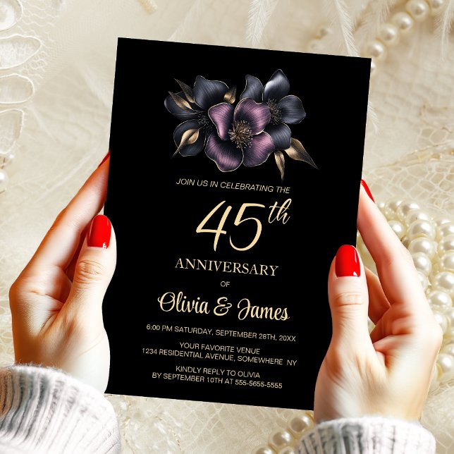 Dusty Pink Grey Floral 45th Wedding Anniversary Invitation (Creator Uploaded)