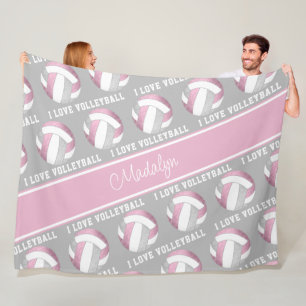 dusty pink grey I love volleyball sports pattern Fleece Blanket