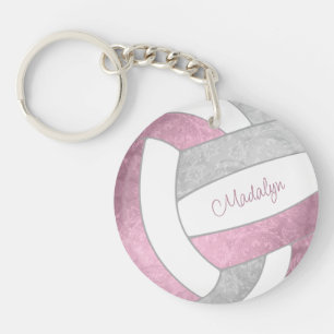 dusty pink grey personalised volleyball key ring