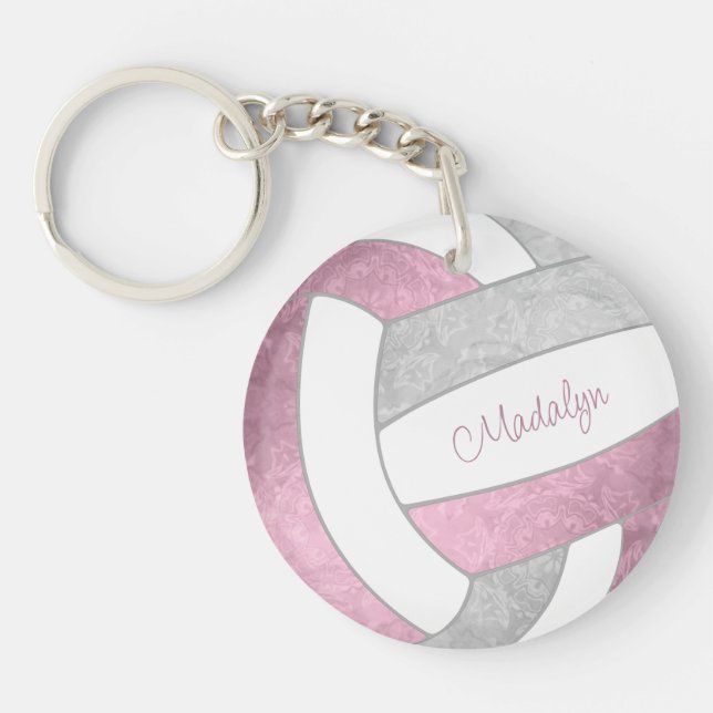 dusty pink grey personalised volleyball key ring (Front)