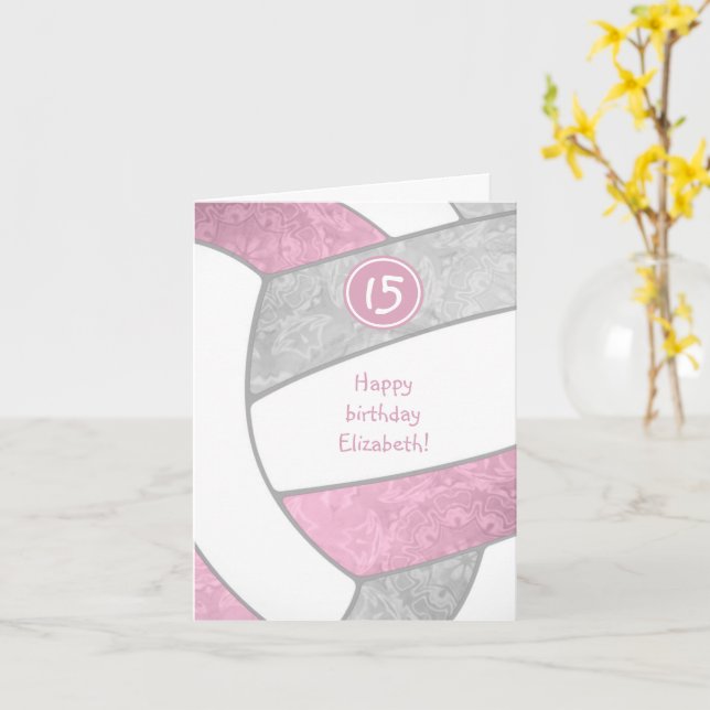 dusty pink grey volleyball birthday any occasion card (Yellow Flower)