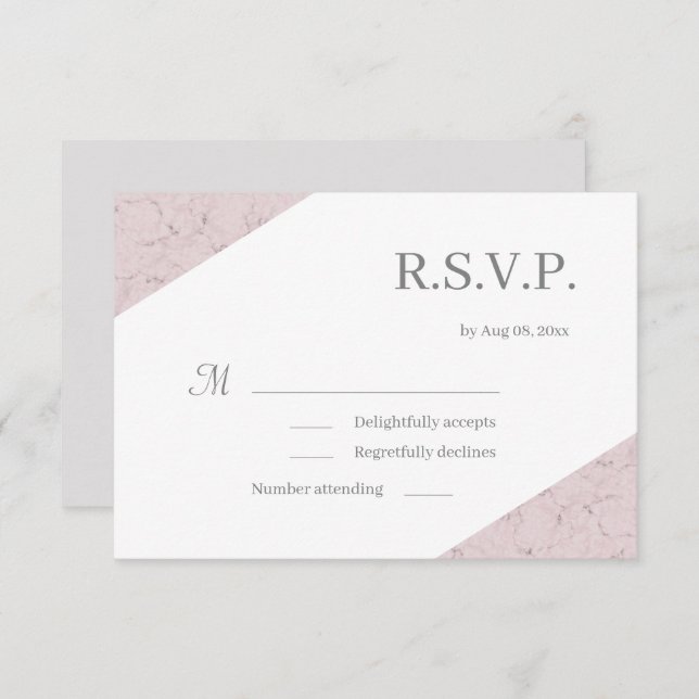 Dusty Pink Grey White Elegant Marble Wedding RSVP Invitation (Front/Back)