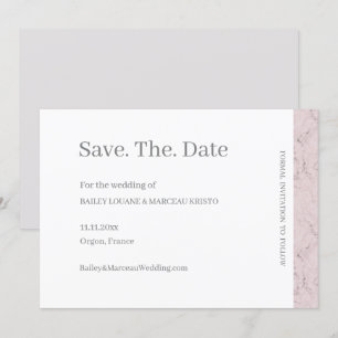 Dusty Pink Grey White Marble Save The Date Wedding Invitation