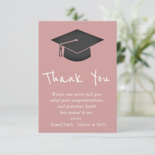 Dusty Pink Handwriting Cap and Tassel Graduation Thank You Card