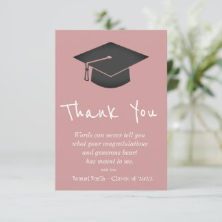 Dusty Pink Handwriting Cap and Tassel Graduation   Thank You Card