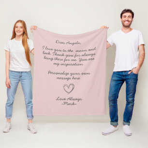 Dusty Pink Handwritten  Love Letter or  Message  Fleece Blanket