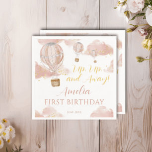 Dusty Pink Hot Air Balloon Theme Birthday Girl Napkin