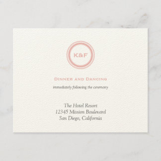 Dusty pink initials wedding reception enclosure card