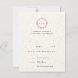 Dusty pink initials wedding RSVP response card