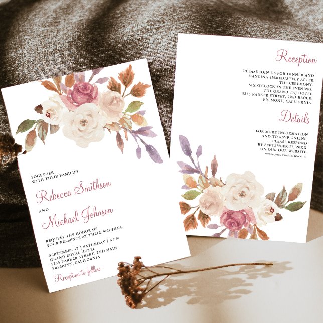 Dusty Pink Ivory Floral All in One Wedding Invitation (Creator Uploaded)