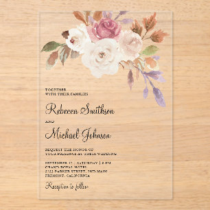 Dusty Pink Ivory Floral Wedding Acrylic Invitations