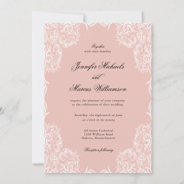 Dusty Pink Lace Frame Classic Wedding  Invitation (Front)