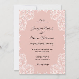 Dusty Pink Lace Frame Classic Wedding  Invitation