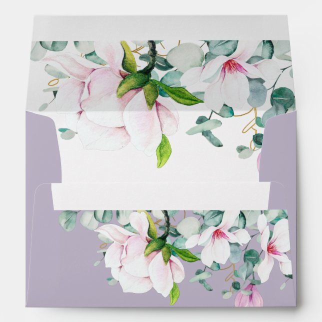 Dusty Pink Lavender Magnolias Eucalyptus Wedding Envelope (Back (Bottom))
