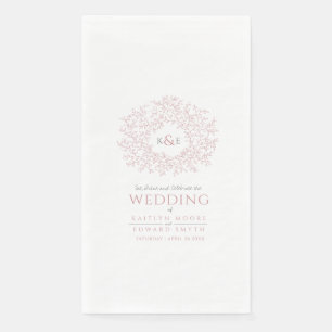 Dusty pink leaf circle monogram art wedding custom napkin